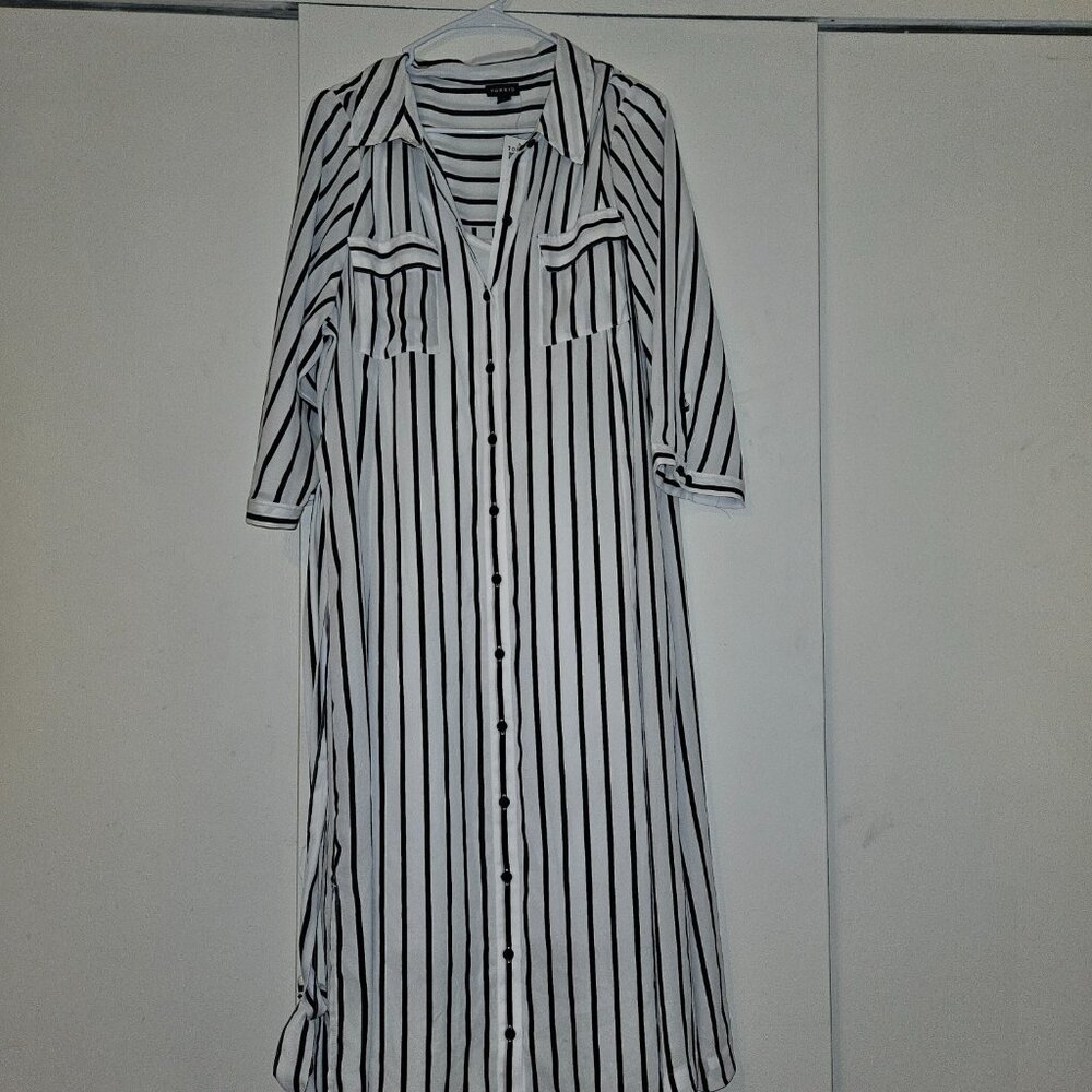 NWT Torrid Black & White Stripe Georgette Midi Shirt Dress (2X) - Picture 6 of 12